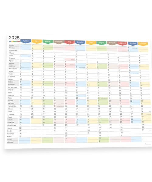 Planer ścienny kalendarz 2025 A0 suchościeralny TĘCZA